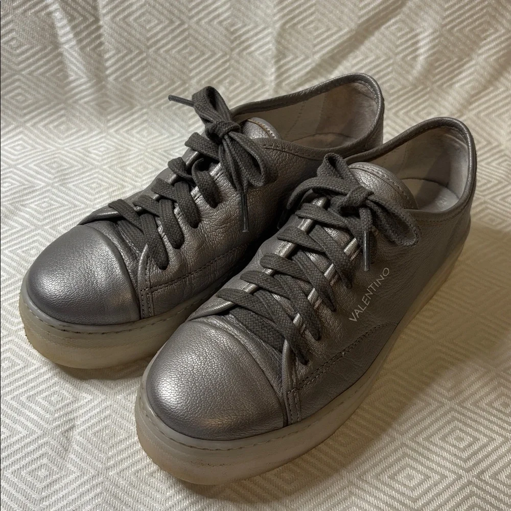 Valentino platform women’s silver Gray Sneakers size 7.5 - Picture 1 of 15